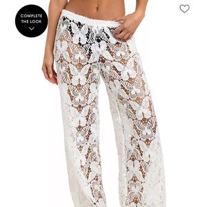 NWT L'AGENCE White Crochet Butterfly Wide-Leg Beach Pants